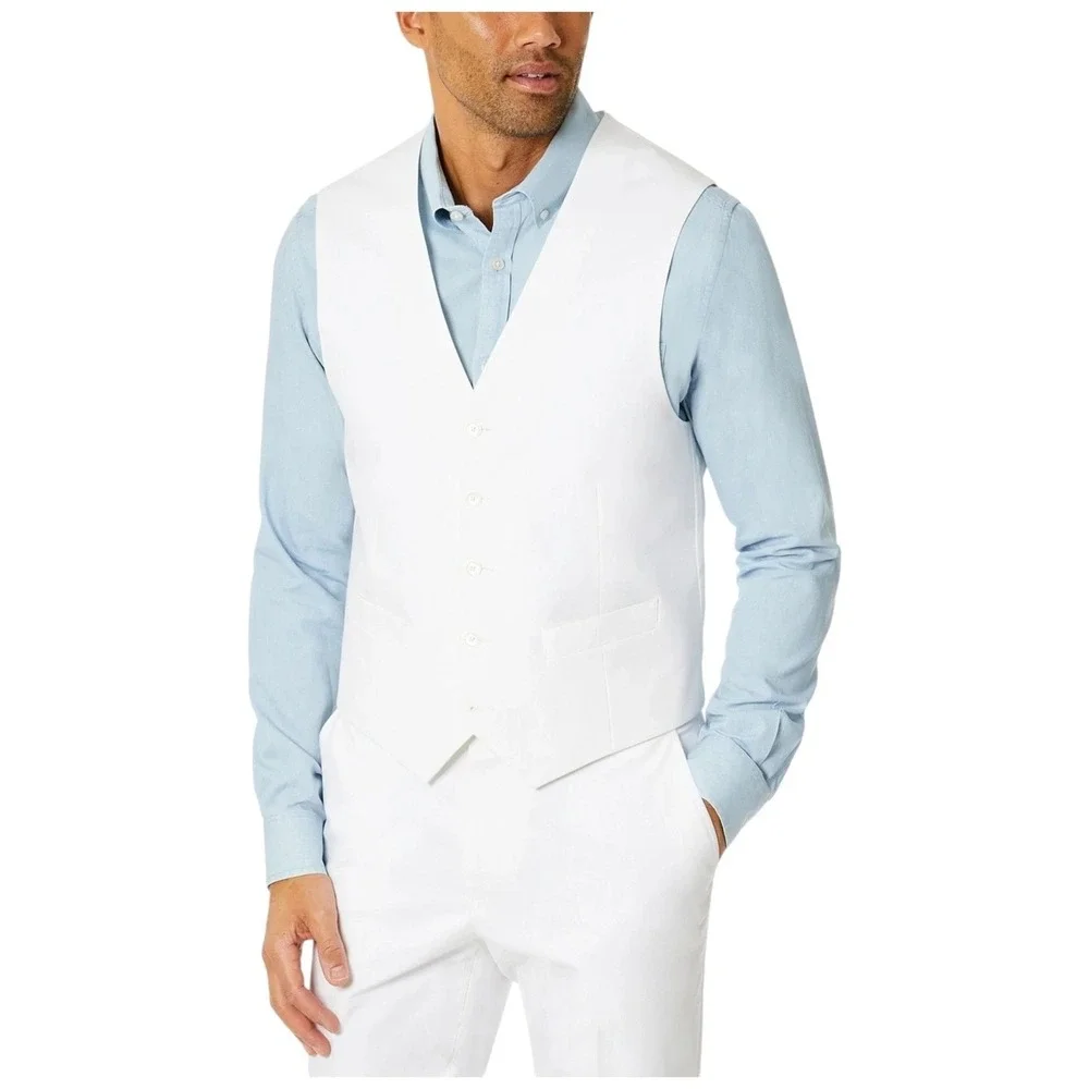 Tommy Hilfiger Mens Modern fit Button-Up Suit Vest Large‎ White Solid Stretch
